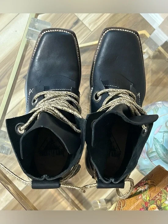 John Fluevog Paul Black Leather Combat Lace-Up Ankle Boots Size 5/6.5 - Picture 13 of 16